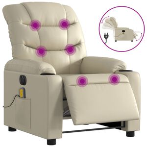 vidaXL Fotoliu electric de masaj rabatabil, crem, piele ecologică