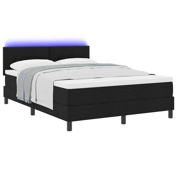 vidaXL Pat cu arcuri cu saltea cu led Negru 140 x 190 cm țesătură
