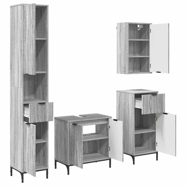 vidaXL Set de mobilier pentru baie Gri Sonoma Lemn de inginerie, Metal