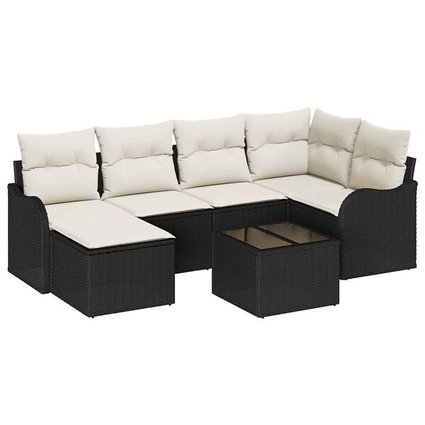 vidaXL Set de canapele pentru grădină 7 pcs Negru și alb Rattan poli