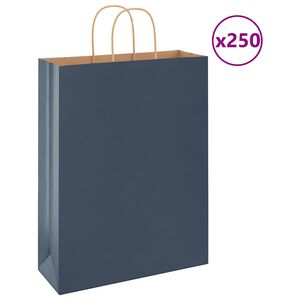 vidaXL Saci de h&acirc;rtie 250 buc cu m&acirc;nere Albastru 32x12x42 cm