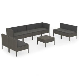 vidaXL Set mobilier de grădină cu perne, 9 piese, gri, poliratan