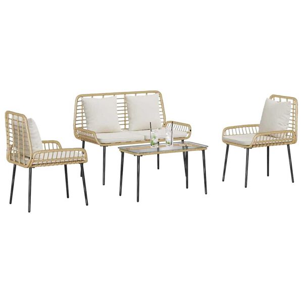 vidaXL Set de Mobilier pentru Grădină 4 pcs Negru și Crem poliratan