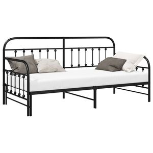 vidaXL Cadru de pat de zi Negru 90 x 200 cm Oțel vopsit electrostatic