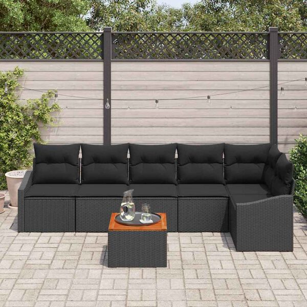 vidaXL Set de canapele pentru grădină 7 pcs Negru poliratan