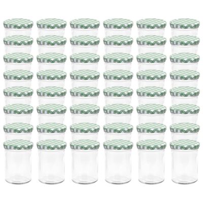 vidaXL Borcane sticlă pentru gem, capace alb și verde, 48 buc., 400 ml