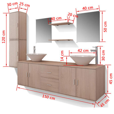 vidaXL Set mobilier baie 11 piese cu chiuvete și robinete incluse, Bej