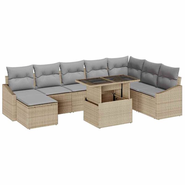 vidaXL Set de canapele pentru grădină 9 pcs Beige și gri deschis
