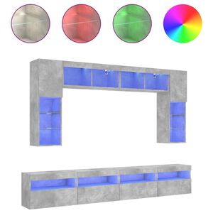vidaXL Set comode TV de perete cu lumini LED, 8 piese, gri beton