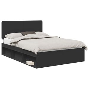 vidaXL Cadru de pat cu headboard Negru 160 x 200 cm Lemn de pin masiv