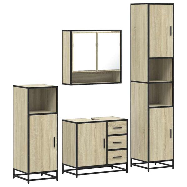 vidaXL Set de mobilier de baie din 4 piese din lemn de stejar Sonoma