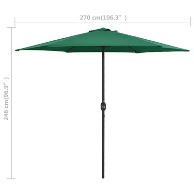 vidaXL Umbrelă de soare cu stâlp aluminiu, verde, 270 x 246 cm