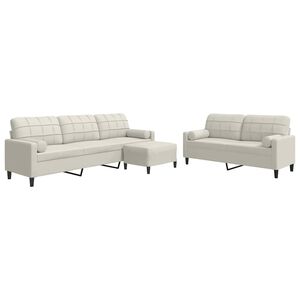 vidaXL Set de canapele cu perne/rulouri, 3 piese, crem, catifea