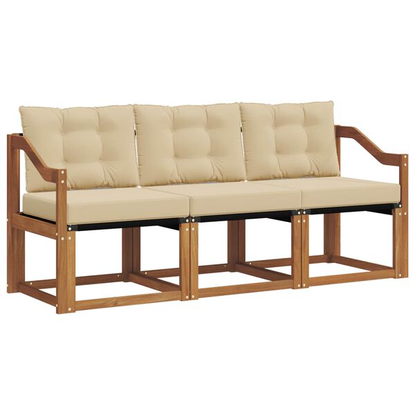 vidaXL Set de canapele de exterior cu pernă 3 pcs Natural și Bej