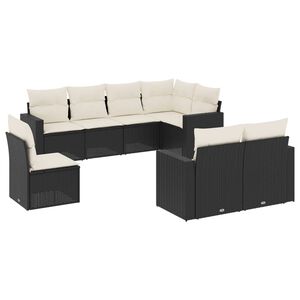 vidaXL Set mobilier de grădină cu perne, 8 piese, negru, poliratan