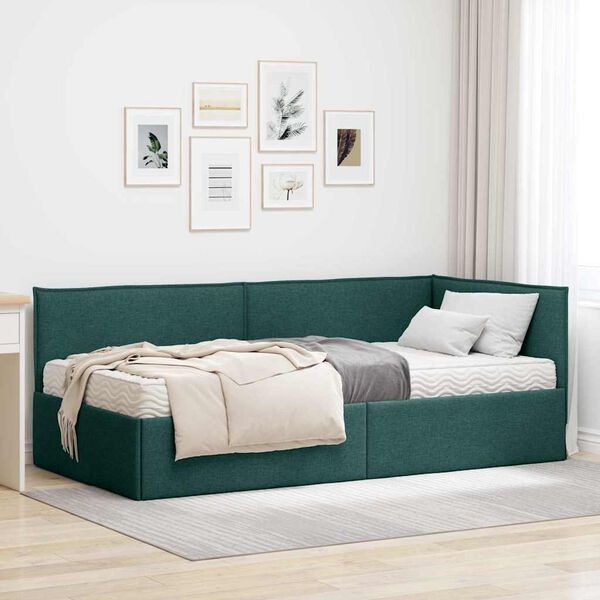 vidaXL Cadru de pat colțar cu saltea cu headboard 2 pcs Verde Catifea
