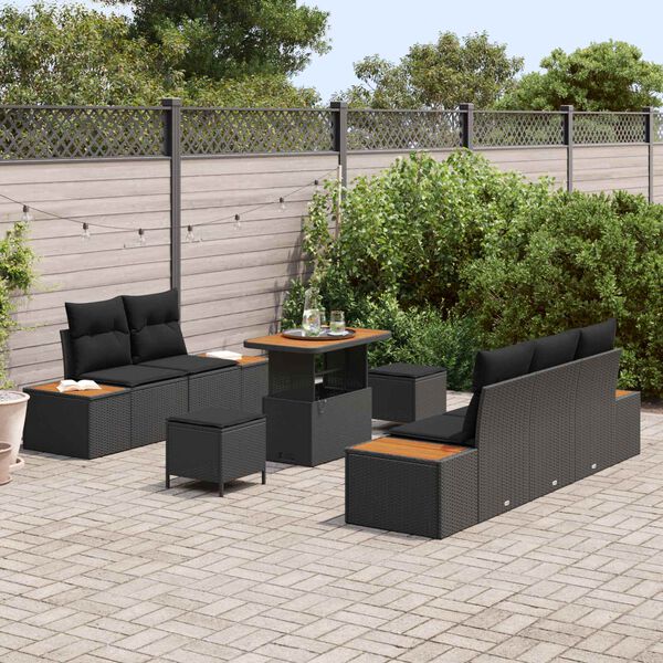 vidaXL Set de canapele pentru grădină 8 pcs Negru poliratan