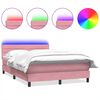 vidaXL Pat cu arcuri cu saltea și LED, roz, 160x210 cm, catifea