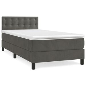 vidaXL Pat box spring cu saltea, gri &icirc;nchis, 80x200 cm, catifea