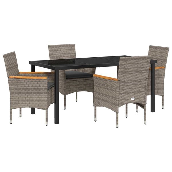 vidaXL Set de masă pentru grădină cu pernă 5 pcs Gri poliratan