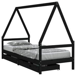 vidaXL Cadru pat copii cu sertare, negru, 80x200 cm, lemn masiv de pin