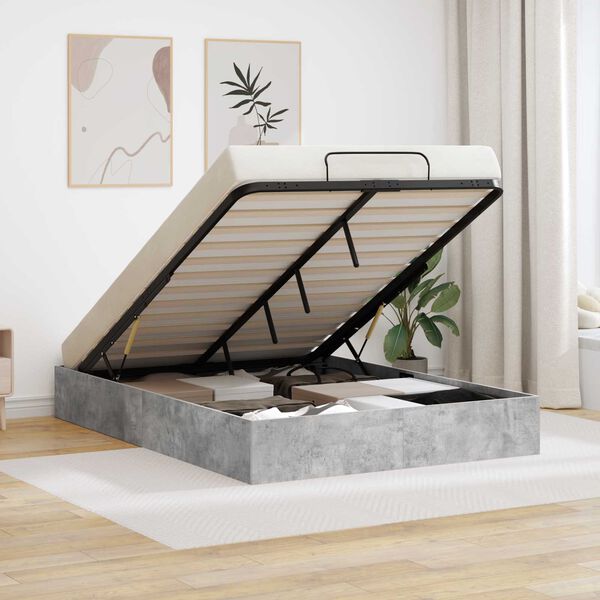 vidaXL Cadru de pat otoman Gri din beton 140 x 200 cm Lemn compozit