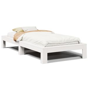 vidaXL Cadru pat fără saltea, alb, 100x200 cm, lemn masiv pin