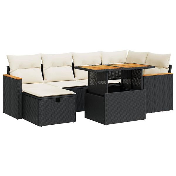 vidaXL Set mobilier de grădină cu perne, 8 piese, negru, poliratan