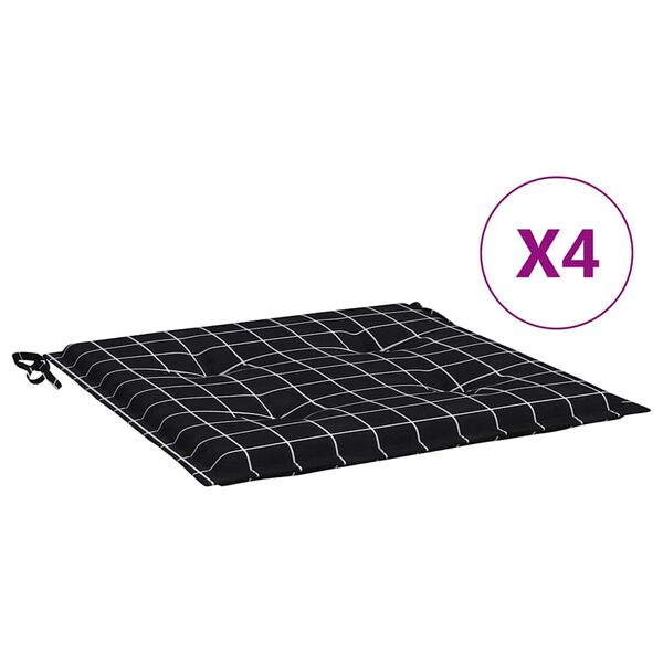 vidaXL Perne scaun grădină 4 buc negru model carouri 40x40x4 cm textil