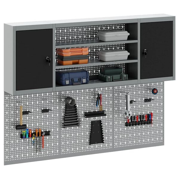 vidaXL Set dulap de unelte 4 pcs Negru Oțel vopsit electrostatic