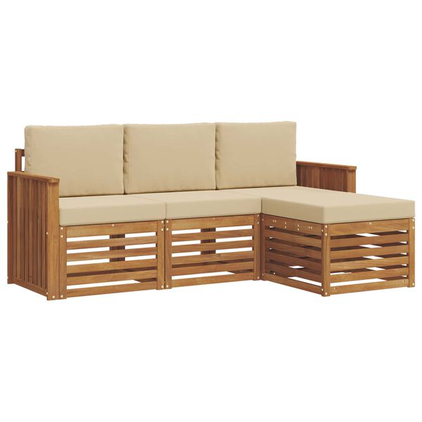 vidaXL Set de canapele de exterior cu pernă 4 pcs Natural și Bej