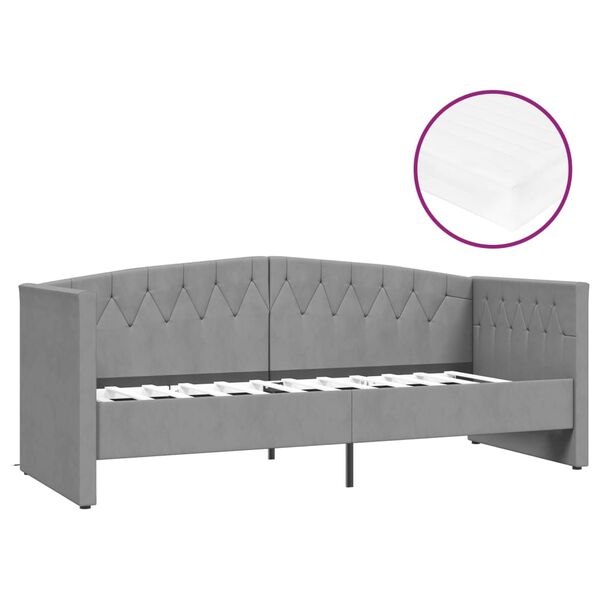vidaXL Pat de zi cu saltea, gri deschis, 90x200 cm, catifea, USB