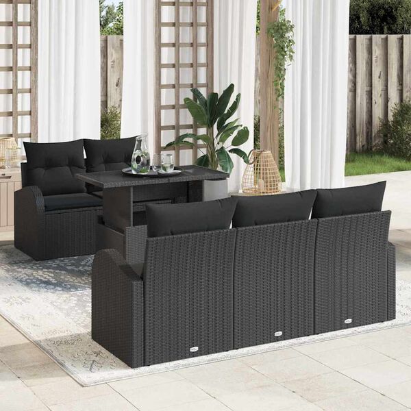 vidaXL Set de canapele pentru grădină cu pernă 6 pcs Negru Poli Rattan