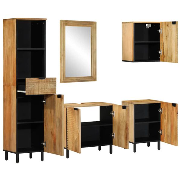 vidaXL Set de mobilier de baie 5 piese din lemn masiv de mango maro