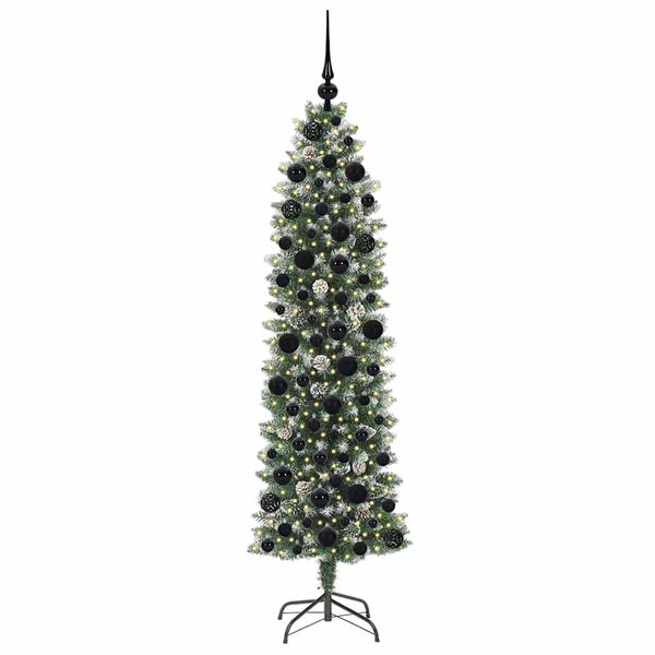 vidaXL Copac Artificial Slăb de Crăciun cu 300 LED Verde și alb 180 cm
