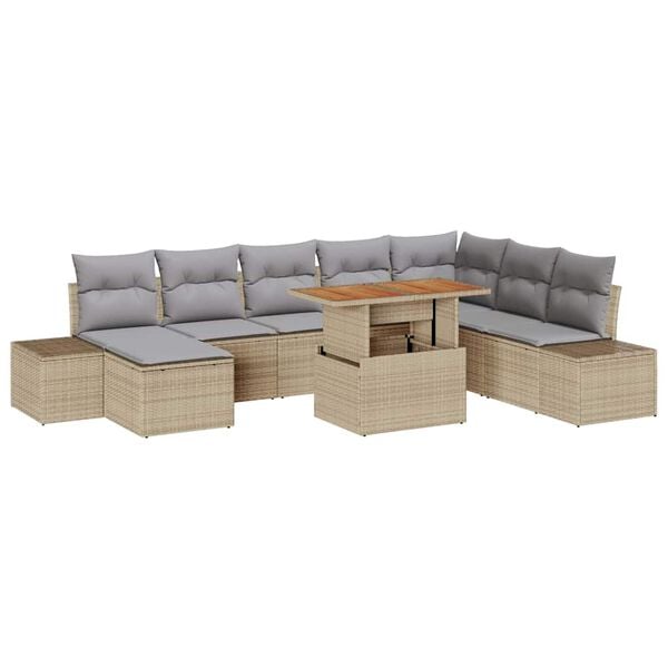vidaXL Set de canapele pentru grădină 9 pcs Bej Rattan poli