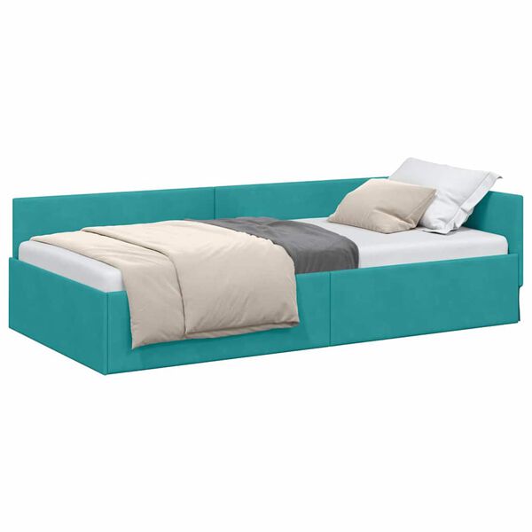 vidaXL Cadru de pat colțar cu headboard Turcoaz 90 cm x 200 cm Catifea