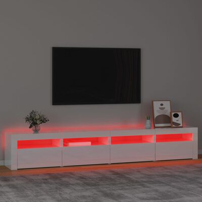 vidaXL Comodă TV cu lumini LED, alb extralucios, 240x35x40cm