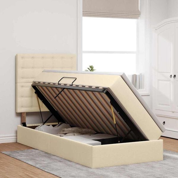 vidaXL Pat cu saltea și LED cu saltea Creme 100 x 200 cm Poliester