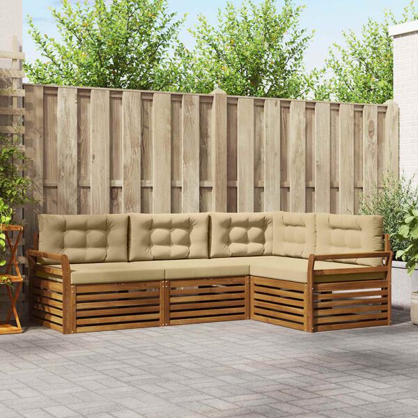 vidaXL Set de canapele de exterior cu pernă 4 pcs Natural și Bej