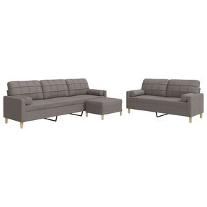 vidaXL Set canapele cu taburet și perne, 3 piese, taupe, textil