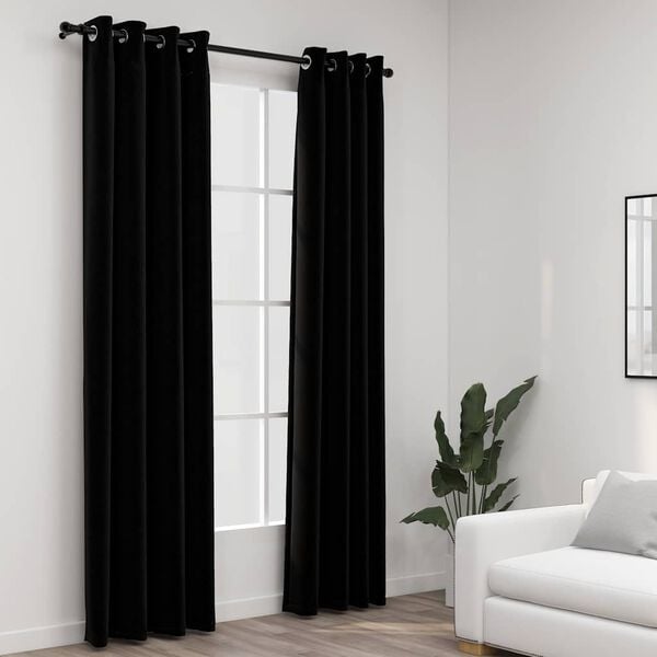 vidaXL Draperii opace, aspect in, cu ocheți, 2 buc., negru, 140x225 cm