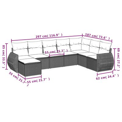 vidaXL Set canapele de grădină, 9 piese, cu perne, gri, poliratan