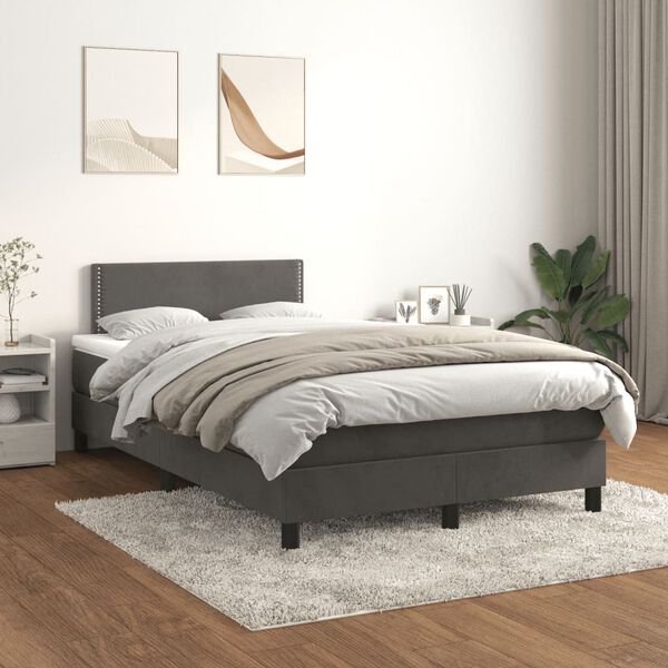 vidaXL Pat box spring cu saltea, gri &icirc;nchis, 120x200 cm, catifea
