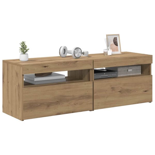 vidaXL Dulapuri TV 2 buc. cu LED stejar artizanal lemn prelucrat