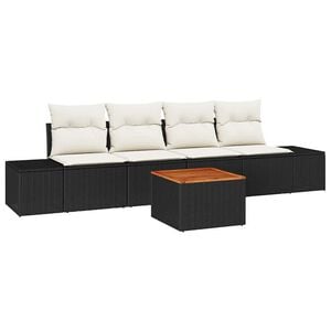 vidaXL Set de canapele pentru grădină cu pernă 5 pcs Negru poliratan