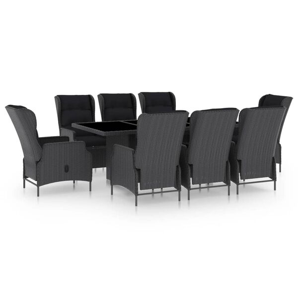 vidaXL Set mobilier exterior cu perne, 9 piese, gri &icirc;nchis, poliratan