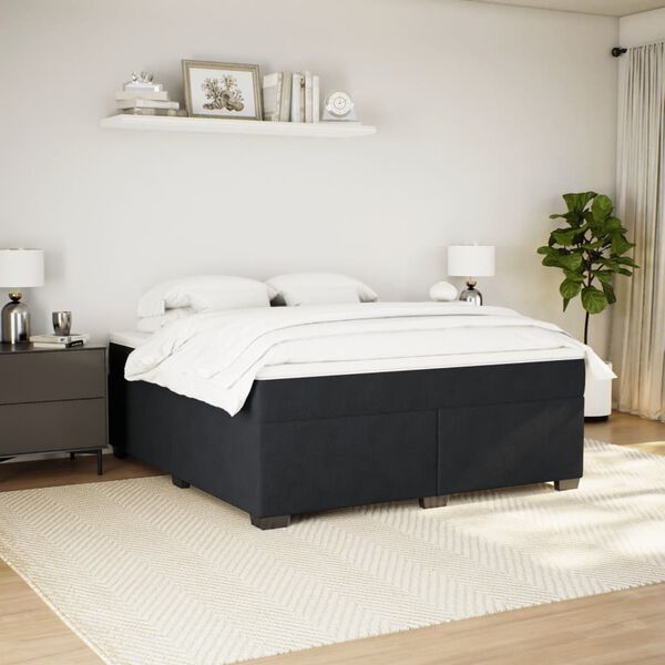 vidaXL Pat box spring cu saltea, negru, 180x200 cm, catifea