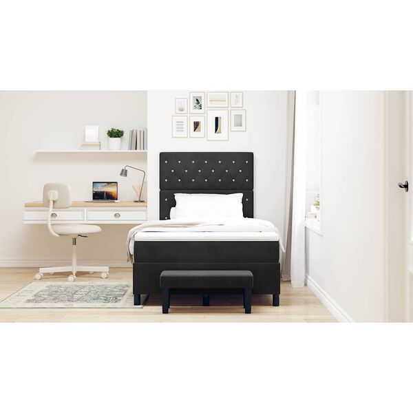 vidaXL Pat cu arcuri cu saltea cu headboard Negru 120 x 190 cm Catifea