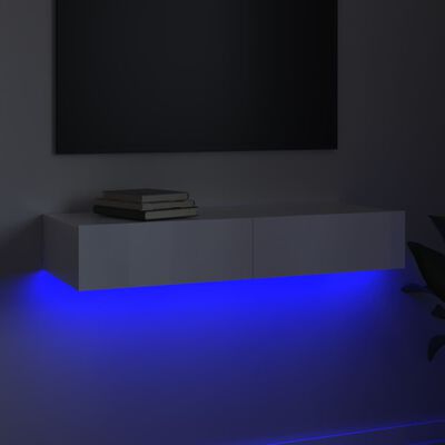 vidaXL Comodă TV cu lumini LED, alb extralucios, 90x35x15,5 cm